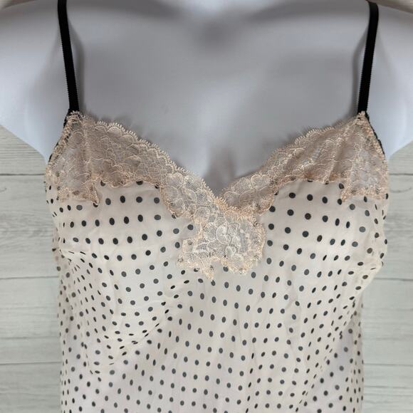 VTG Victoria’s Secret Large pink black polka dot lace slip night gown whimsygoth - Picture 4 of 10